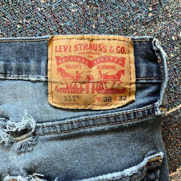 Levi’s 511 Men’s Blue Jeans Distressed Straight Workwear Streetwear 30X32 Faded - Picture 15 of 15
